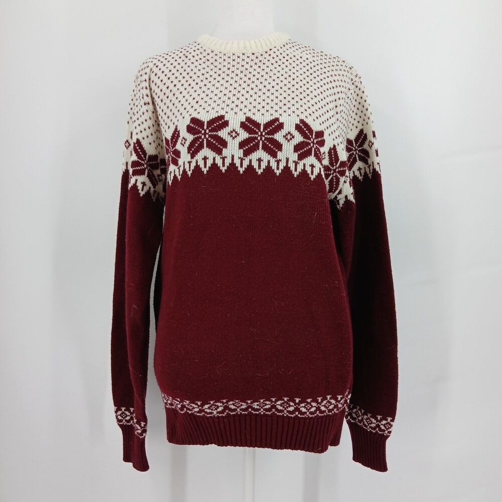 Men's Sigallo Fair Isle Nordic Knit Sweater Burgundy Cream Size Large